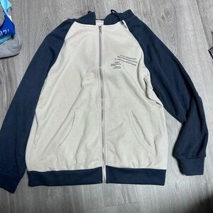 Beige and Navy Zip-Up Hoodie